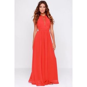 Lulu’s Bariano Francesca Coral Red Maxi Dress